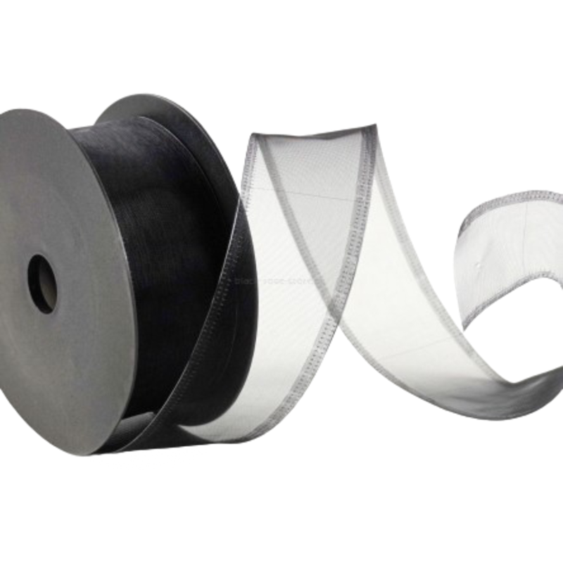 Obrazek Szyfonowa taśma  z drucikiem 4cm - Czarna