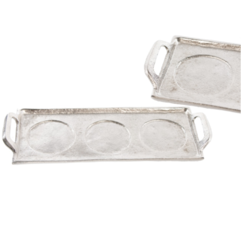 Obrazek Świecznik metalowy srebrny taca 34x13 cm