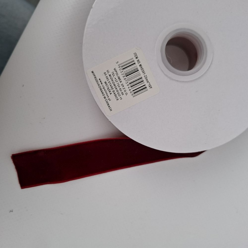 Obrazek Taśma welurowa na szpuli – szerokość 25 mm/ 9m, Bordowa