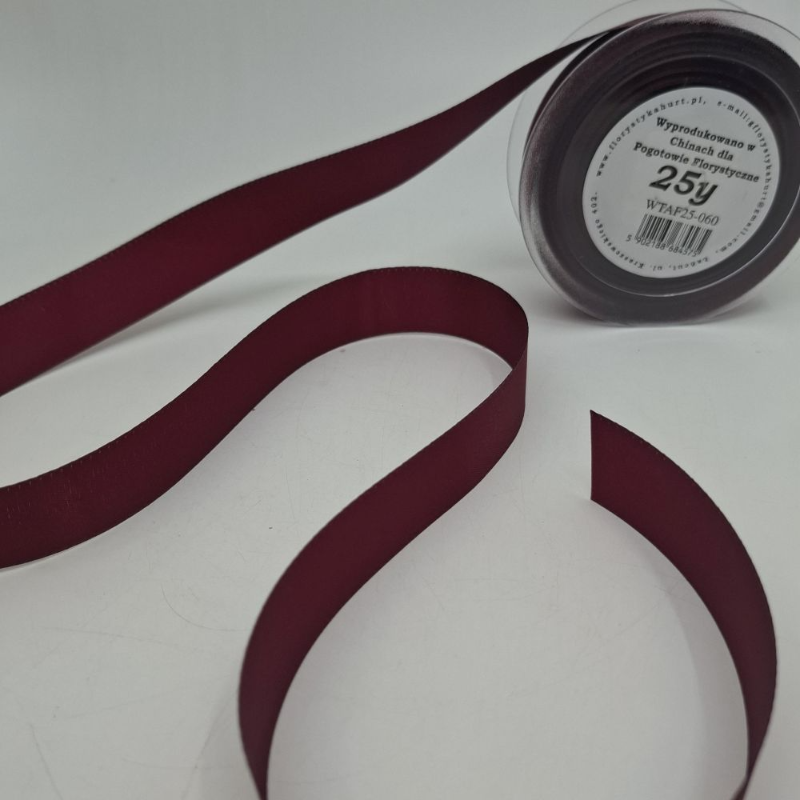 Obrazek Bordowa wstążka satynowa na rolce szer. 26 mm
