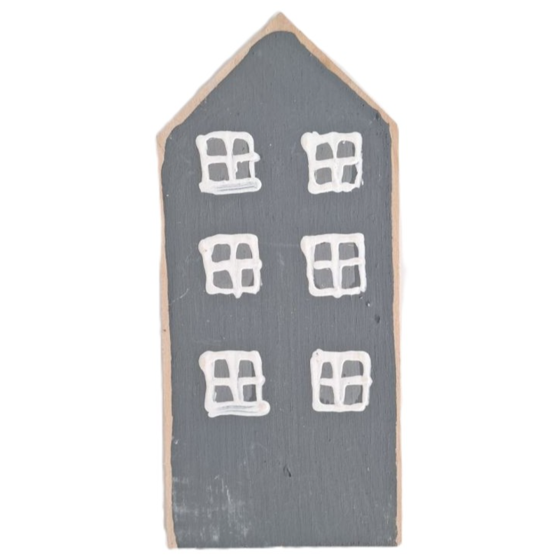 Obrazek Świąteczny drewniany domek szaro-biały 15.5 cm