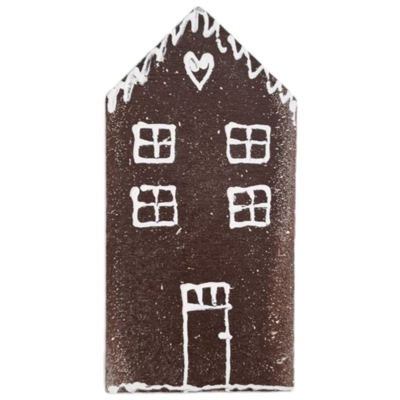 Obrazek Świąteczny drewniany domek brązowo-biały 13 cm