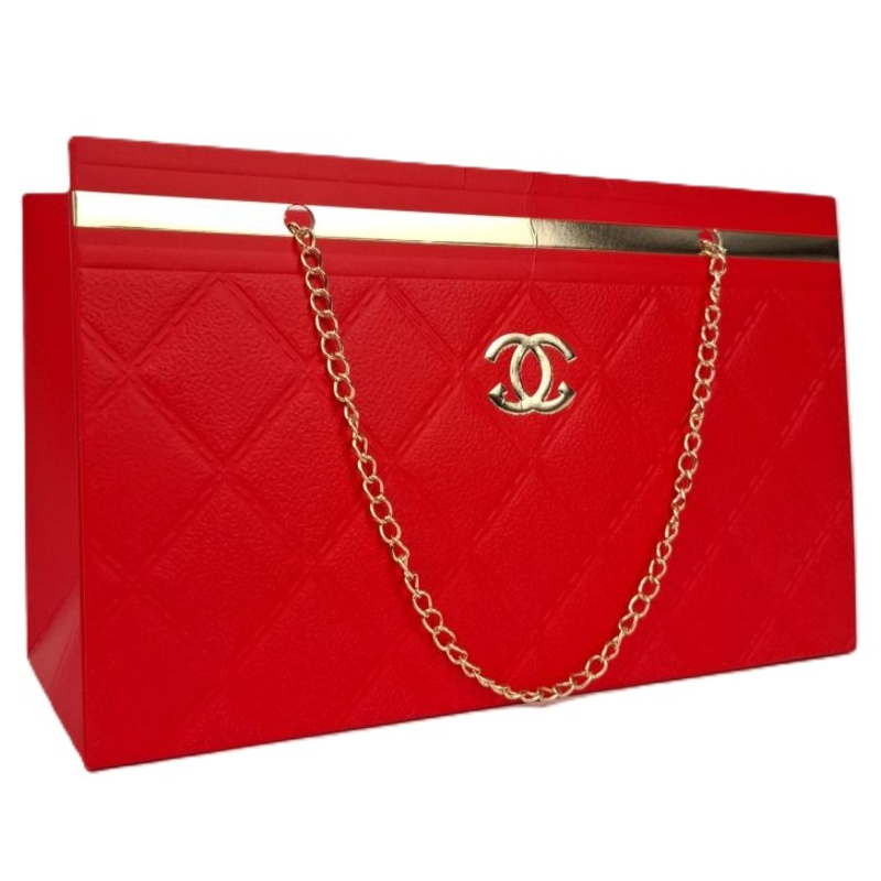 Obrazek Torebka na kwiaty czerwona z łańcuszkiem wytłaczana duża