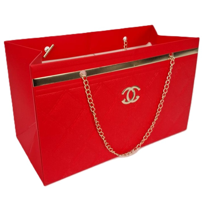 Obrazek Torebka na kwiaty czerwona z łańcuszkiem wytłaczana duża