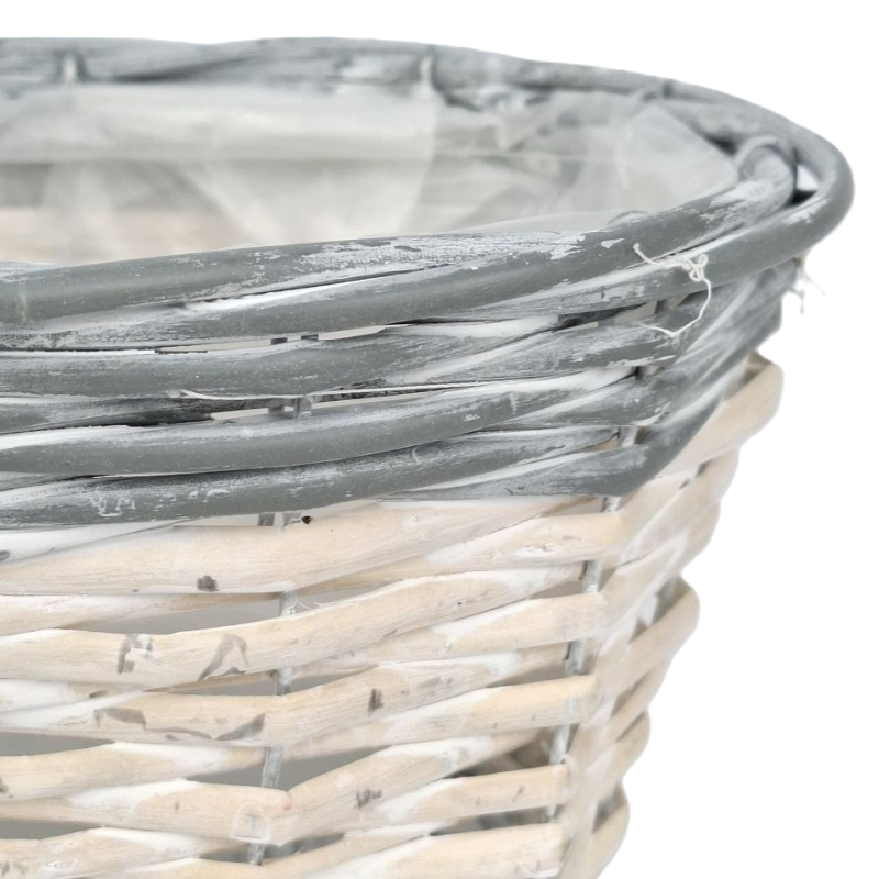 Obrazek Osłonka kosz rattanowy beżowo-szary podstawa owalna mała