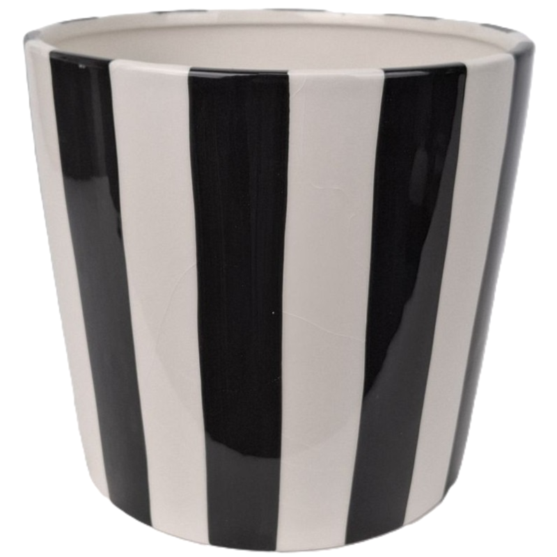 Obrazek Doniczka ceramiczna w paski biało-czarna duża