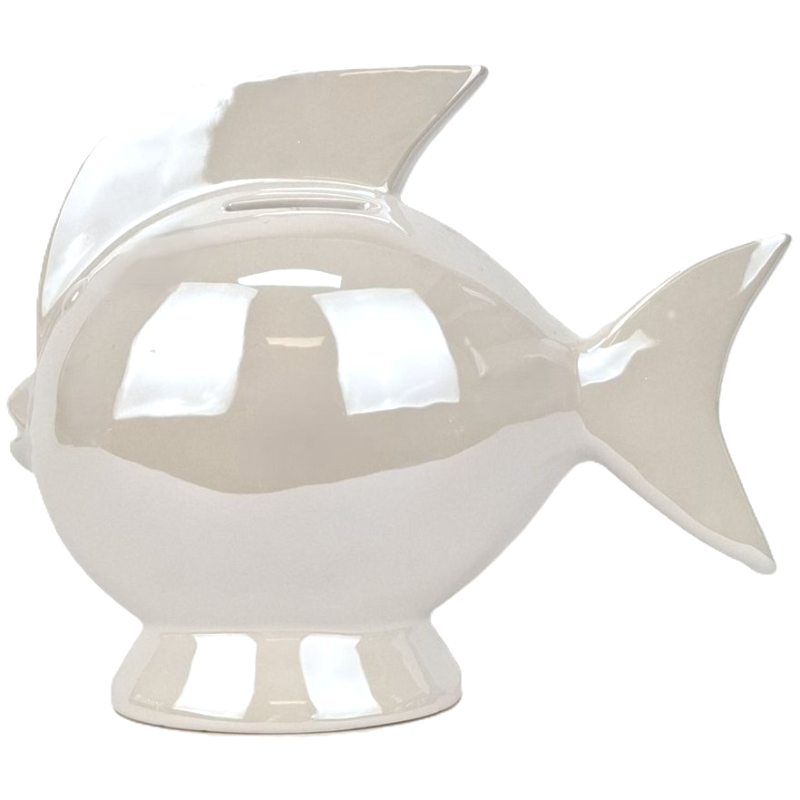 Obrazek Skarbonka ryba ceramiczna perłowa biała mała