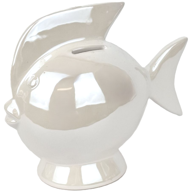 Obrazek Skarbonka ryba ceramiczna perłowa biała mała