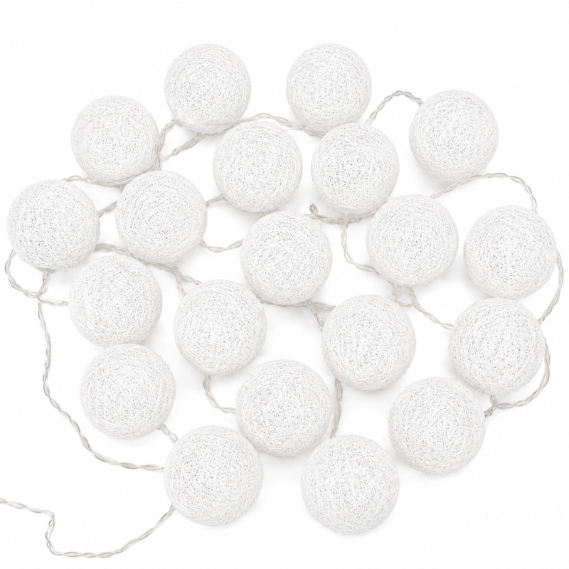 Obrazek Lampki Cotton Balls białe 20 szt. na baterie Ø 6 cm